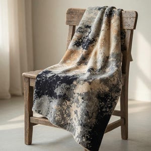 Handmade Modern Abstract Area Rug | Tufted Black Grey Beige Distressed Carpet