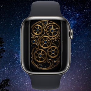 Set quadranti Skeleton – Royal Skeletons / Sfondo Apple Watch (ingranaggi oro e zaffiro, download digitale)