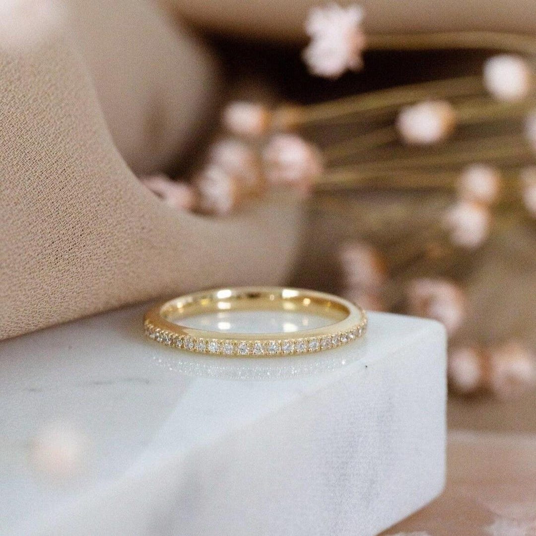Dainty Gold Moissanite Half Eternity Band – Thin Stacking Ring, Gold ...