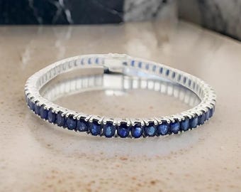 天然ブルーサファイアテニスブレスレット、18Kゴールドブルー