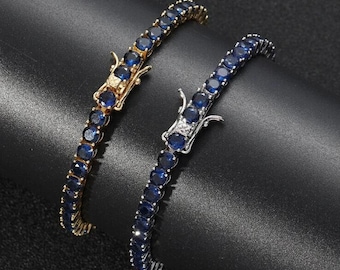 天然ブルーサファイアテニスブレスレット、18Kゴールドブルー