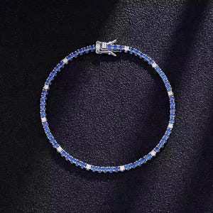 Blue Sapphire Tennis Bracelet: Sterling Silver Lab Moissanite Bridal Jewelry