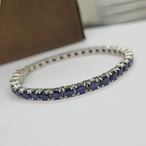 14k Gold Plated Blue Sapphire Tennis Bracelet, 925 Sterling Silver, September Birthstone, Charm Bracelet, Wedding Bracelet, Gift For Her