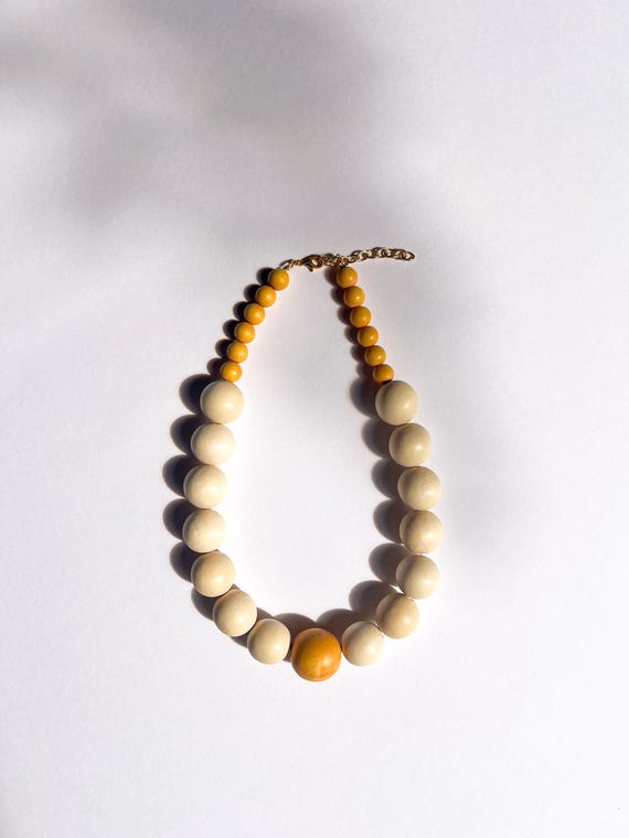 The Becky – Two-Tone Chunky Wood Beaded Necklace with Warm Center Accent - Perfect for Fall