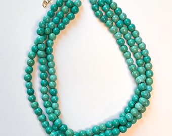 The Poppy - Turquoise Layered Beaded Necklace - Triple Strand Statement Necklace - Gift for Her
