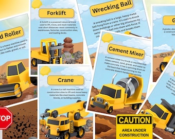Construction Vehicles Flash Cards | 16 Printable Cards for Kids | Colorful Educational Resource for Toddlers and Preschoolers
