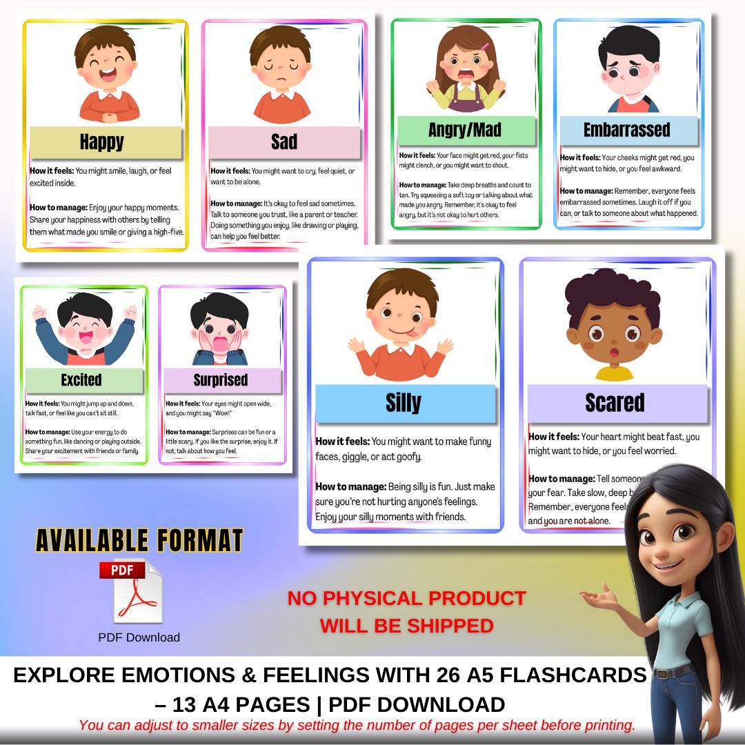 Emotions & Feelings Flashcards – 13 A4 Pages | PDF Download | Emotional ...