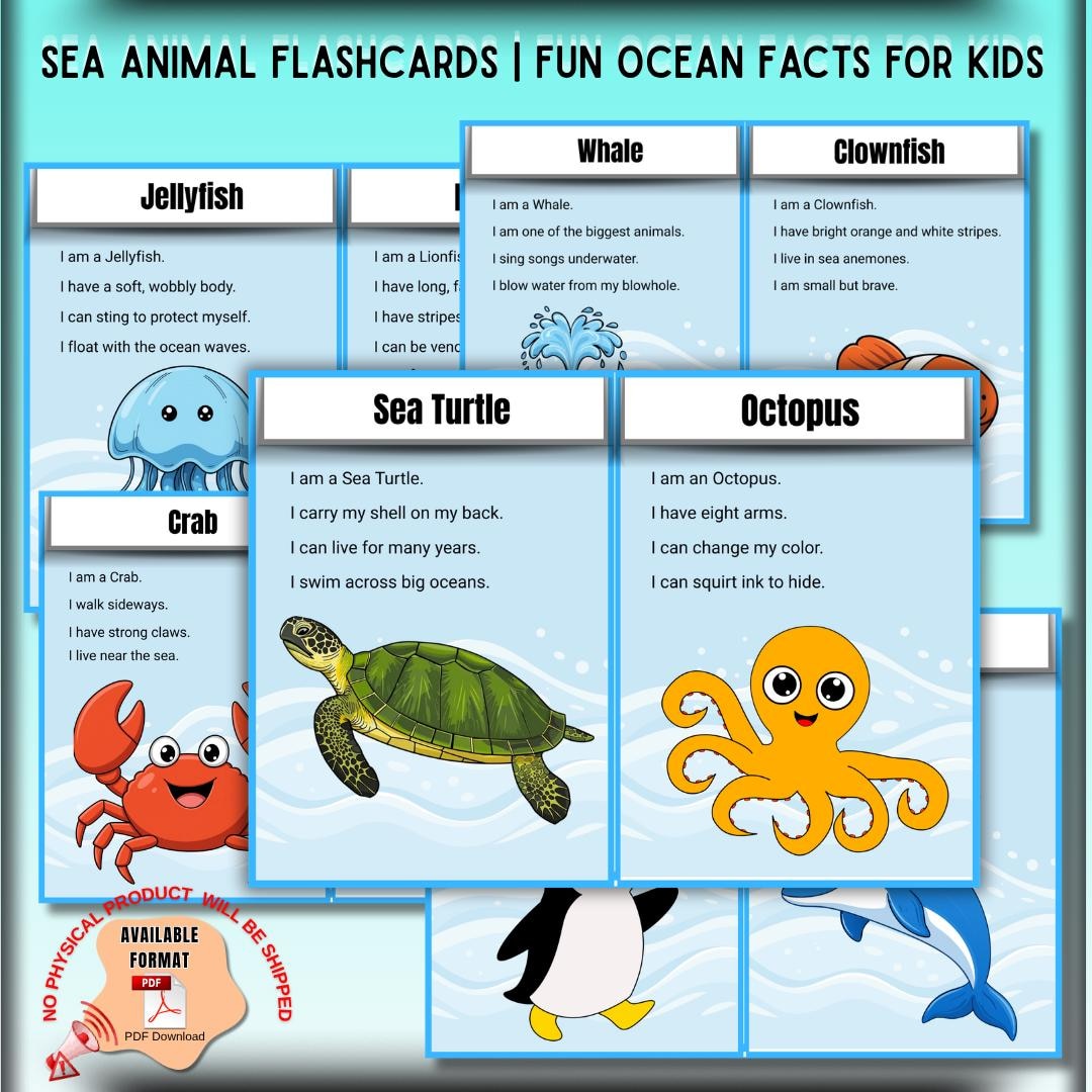 Sea Animal Flashcards | Fun Ocean Facts for Kids | Printable PDF ...