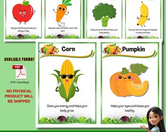 Healthy and Unhealthy Food Flashcards | 25 Pages (50 A5 Cards) | Nutrition & Health Education for Kids