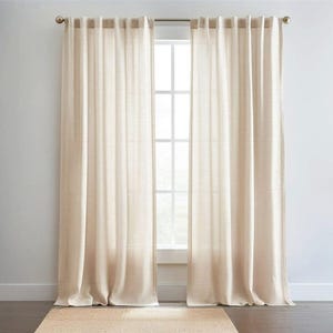 Linen Curtains for Living Room, Bedroom & Dining | Solid Color Back Tab Window Curtain | Pinch Pleat Drapes