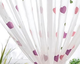 Tulle Sheer Curtains | Embroidered Love Voile Drapes | White Baby Girl Room Decor | Kids Nursery Window Treatment