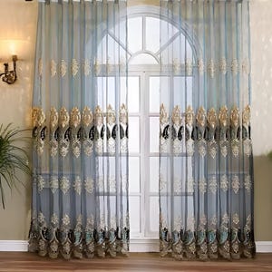 Luxury European Embroidered Sheer Curtains for Living Room Bedroom | Elegant Window Drapes | Bay Window & Balcony Screen Panel