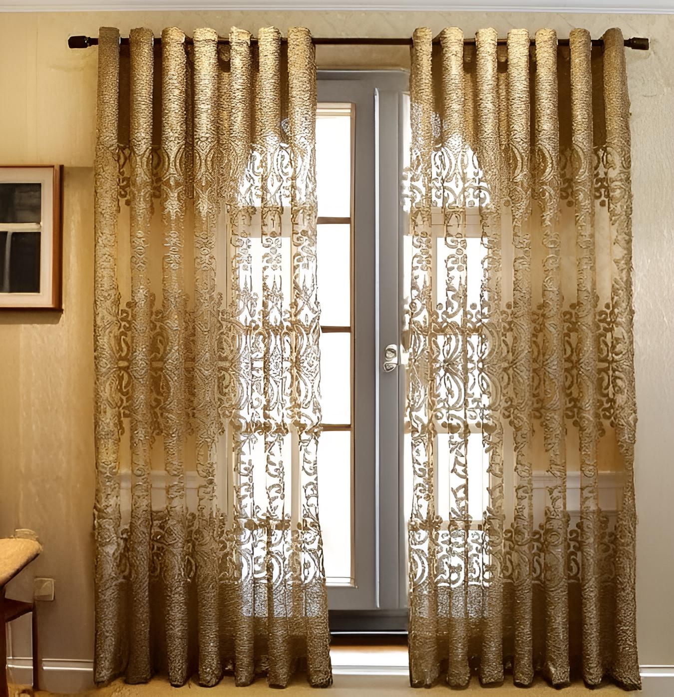 Luxury Gold Embroidery Tulle Curtains | European Semi Sheer Voile Drapes | Romantic Living Room Window Treatment Decor