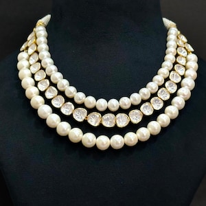 925 Silber Triple Line Polki Perlenketten Set