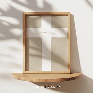 Amen Cross Printable Art, Faith Inspired Home Decor, Hopeful Art Digital Print, Hand Drawn Religious Neutral Art, Minimal Cross Poster
