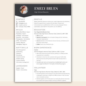 Plantilla de currículum de secundaria + Proyecto + Carta de presentación + Referencias / Currículum ATS en Word y Google Docs para adolescentes y estudiantes
