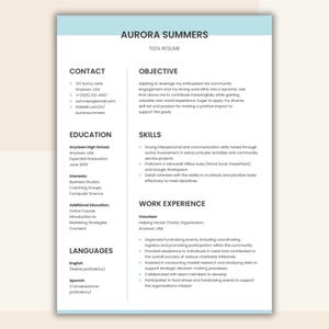 Plantilla de CV para adolescentes + Carta de presentación + Referencias / CV ATS para primer empleo en Word y Google Docs / CV de estudiante de secundaria