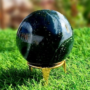 Moss Agate Sphere 76 MM– Natural Crystal Ball for Healing, Meditation - Decor | Green Moss Agate Stone Orb Grounding - Calming Energy Gift.