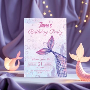 Editable Mermaid Birthday Invitation for Girl | Under the Sea Theme | Instant Download | Canva Template | Printable Party Invite