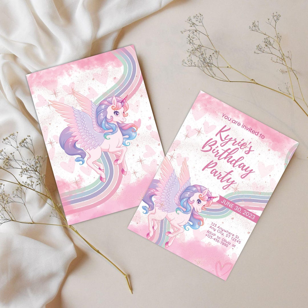 Editable Unicorn Birthday Invitation | Rainbow Theme, Printable (canva ...