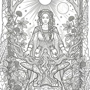 May include: Intricate black and white illustration of a woman with a floral crown, positioned in front of a stylized ginseng root. The image includes the text "LE GINSENG La Racine de Longue Vie" and is framed by botanical elements, such as leaves and berries.