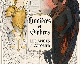 Páginas para colorear de Ángeles Místicos: Ilustraciones de luz y sombra, PDF imprimible A4, Libro para colorear para adultos