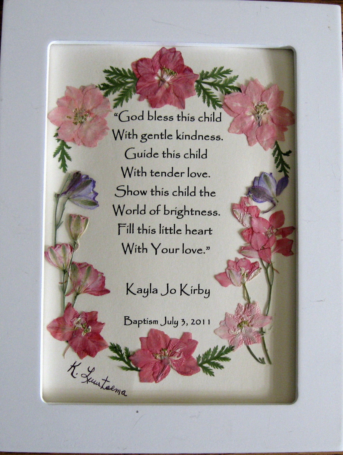 Pressed Flower Baptism Keepsake EXAMPLE Etsy