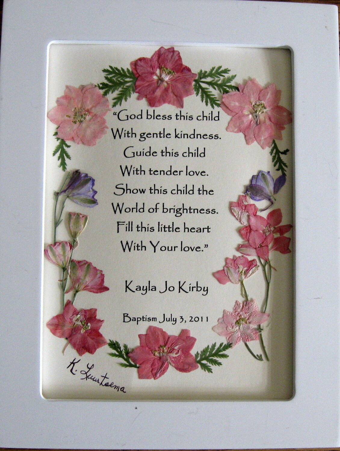 Pressed Flower Baptism Keepsake EXAMPLE Etsy