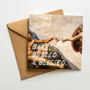 Bare Buzzed & Blessed – Lustige Geburtstagskarte – Handgeschriebene Kunstpostkarte – Einzigartige Grußkarte für Männer, Frauen, Papa, Freunde, Bruder, Schwester