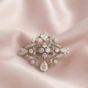 Diamond/Moissanite Statement Brooch Pin 14K Gold Plated Silver Handmade Jewelry image 2