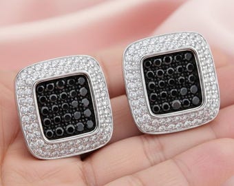 Minimalist Black Onyx With  Diamond Men's Cufflinks 14K Gold Plated Special Engagement Suit Cuff