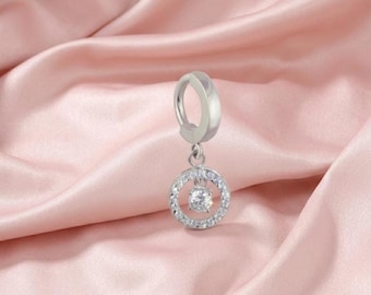 Elegant Halo Diamond/Moissanite Women's Belly Button Ring 14K Gold Plated Silver