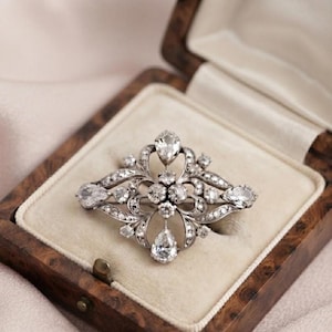 Diamond/Moissanite Statement Brooch Pin 14K Gold Plated Silver Handmade Jewelry image 3