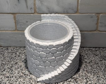3.5" Cobblestone Planter with Inner Pot | 3D Printed Marble Pot | Spiral Staircase D&D | Faux Stone Succulent Holder | Castle Vibes