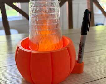 Light Up Pumpkin Party Cup Station - Holds Large or Small Cups | Spooky Halloween Party Season 3D Printed Fun