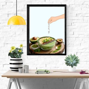 Lámina de arte mural con cuenco de matcha: decoración de cocina con temática de la ceremonia del té japonesa, póster minimalista con estética matcha, regalo para amantes del matcha, arte mural zen