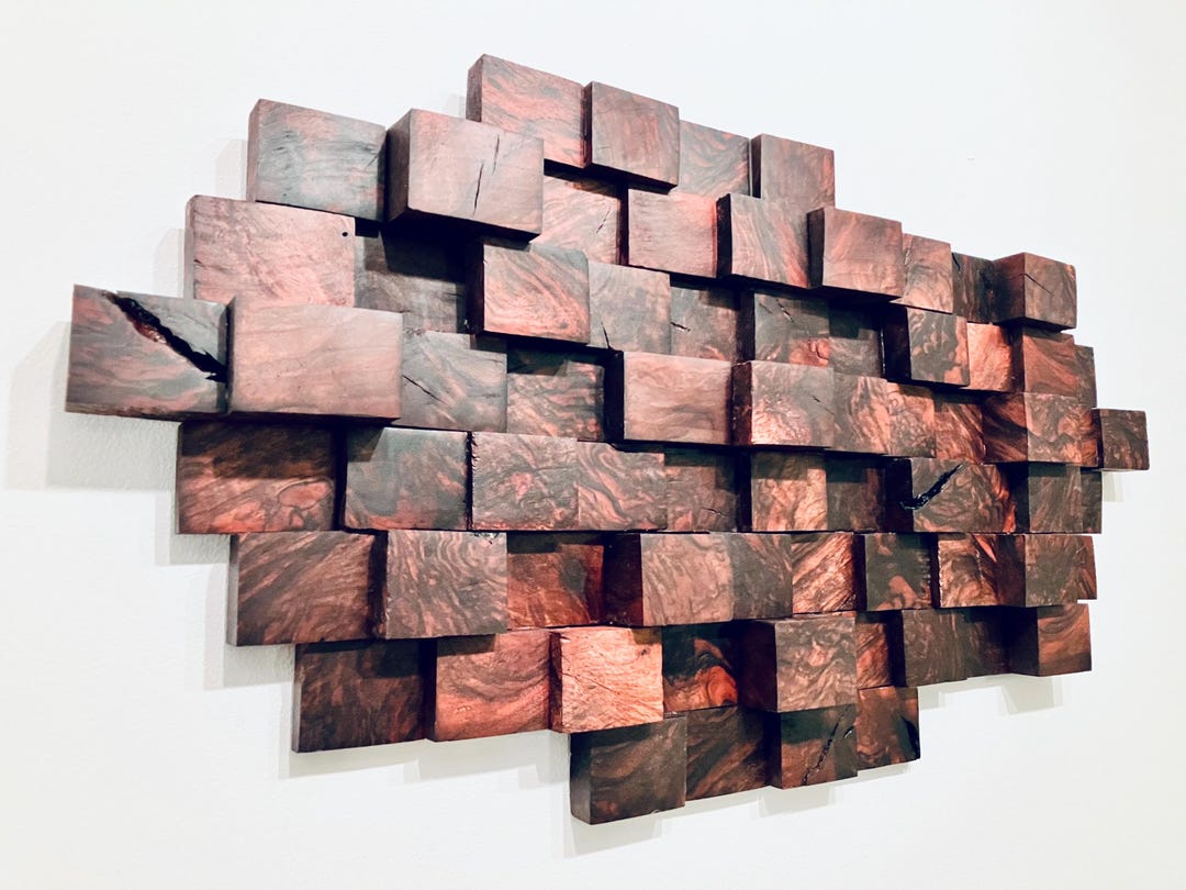 Handcrafted Cubic Wood Wall Art – Oak, Walnut & Burl | Rooted Bear ...