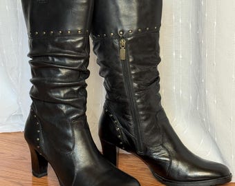 Y2K BLONDO Black Leather Boots Size 9.5M/Waterproof Boots for Women/Calf High Slouch Boots Size 9.5M/