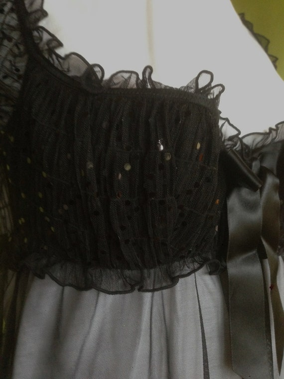 Sequin Embellished Negligee/Fine Black Mesh Night… - image 10