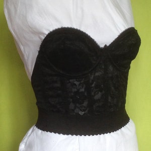 Vintage Black Lace Bustier Size 34B/Boned Backless Corset/Black Lace Bustier Size 34B/70's Black Lace Lingerie/Black Boned Bustier Size Med