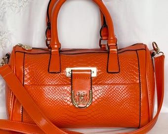 Roberto Cavalli Top Handle  Snake Embossed Bag/Italian Designer Shoulder Bag/High End Luxury Handbag