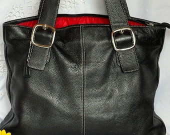Black Full Grain Leather Messenger Bag/ Vintage Danier Leather Laptop Bag