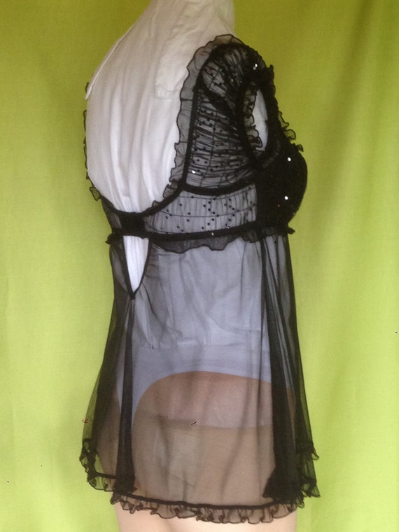 Sequin Embellished Negligee/Fine Black Mesh Night… - image 9
