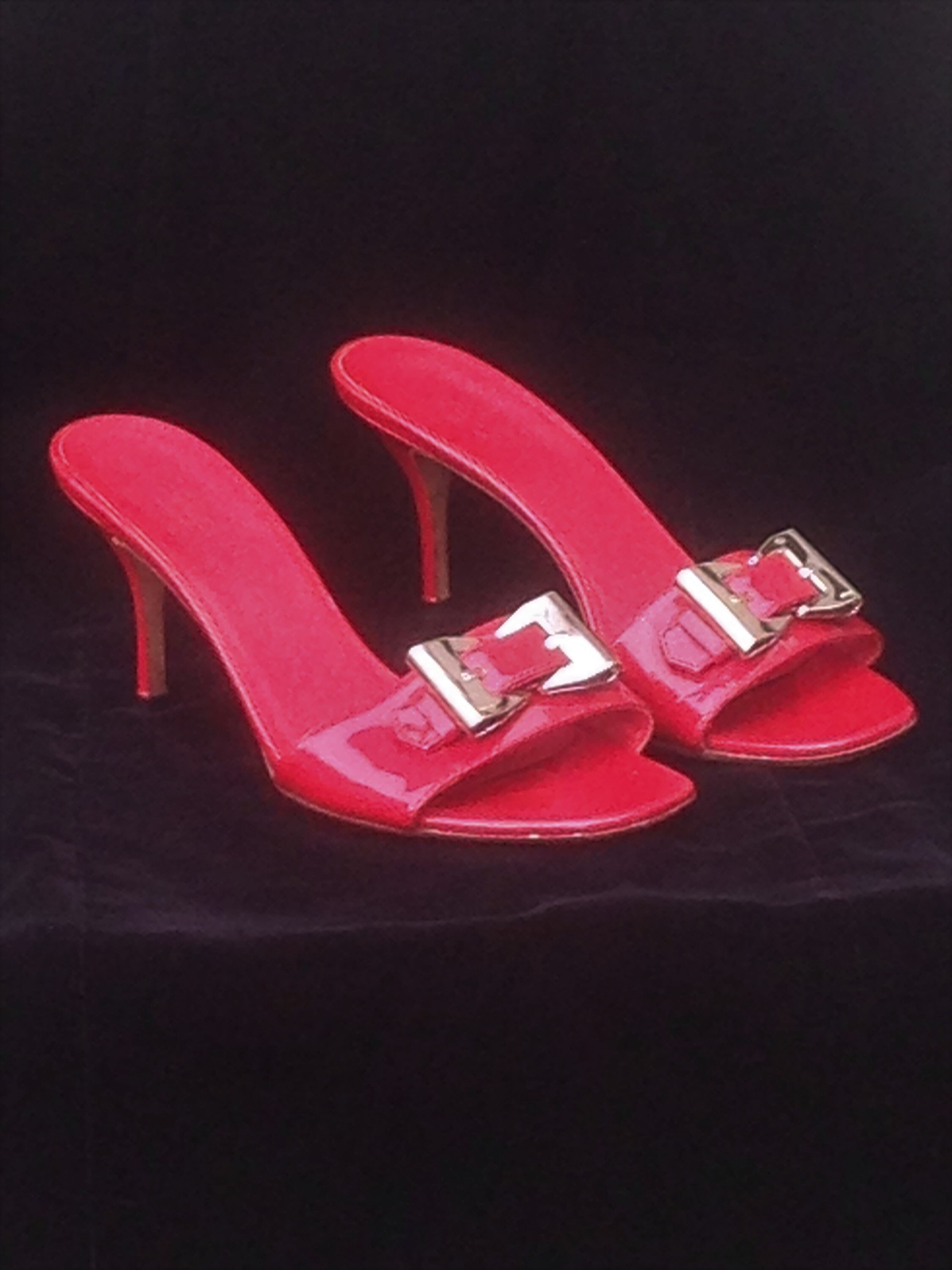 Sandales à talons dés authentiques Louis Vuitton Mules Slides rose cuir  verni 36