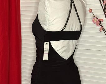 LAUNDRY by Shelli Segal Ruched Black Dress NEW Size 6 /Designer Evening Dress Size 6/Figure Flattering Embellished Cocktail Dress