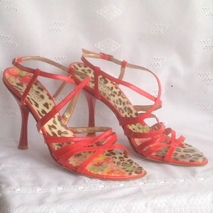 Sofia /Made in Italy/Sandales en cuir rouges/Sandales en cuir italiennes pointure 8,5/Sandales à lanières en cuir rouges 8,5/Sandales en cuir à talons hauts rouges/Chaussure