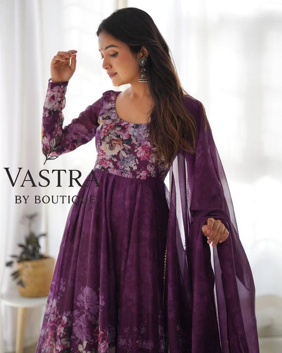 organza anarkali dresses Akayda Blue Organza Suit Set