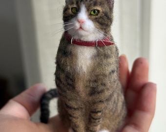 Escultura de gato personalizada em feltro agulhado — Escultura de animal de estimação em feltro de lã, presente personalizado em memória de animais de estimação, presentes para o Dia das Mães