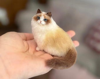 Ragdoll Cat aangepaste vilt huisdier replica kat pluche / Neede vilten kat sculptuur /Realistic Cat Loss Memorial cadeau/huisdier verlies cadeau/Moederdagcadeau