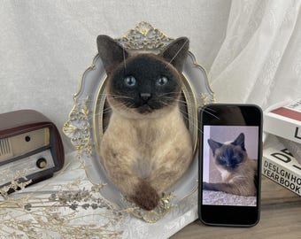 Siamese Cat 3D Custom Felt Pet Portraits | Cat Memorial Frame | Custom Needle | Pet Lover Gift | Pet Loss Gift | Pet Memorial